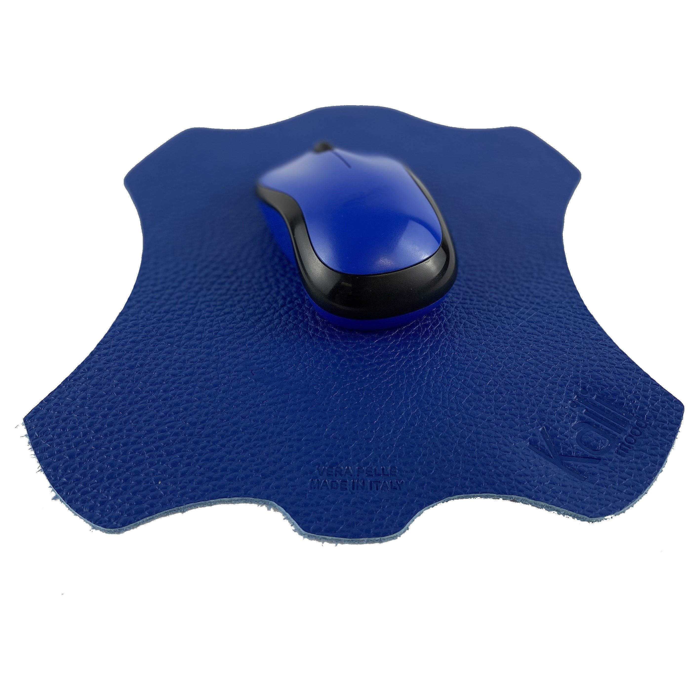 K0001DB | Mouse Pad Made in Italy Full grain genuine leather, dollar grain - Blue color - Size: 20 x 23 cm - Package: Tnt tubular bag