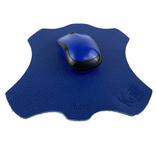 K0001DB | Mouse Pad Made in Italy Full grain genuine leather, dollar grain - Blue color - Size: 20 x 23 cm - Package: Tnt tubular bag