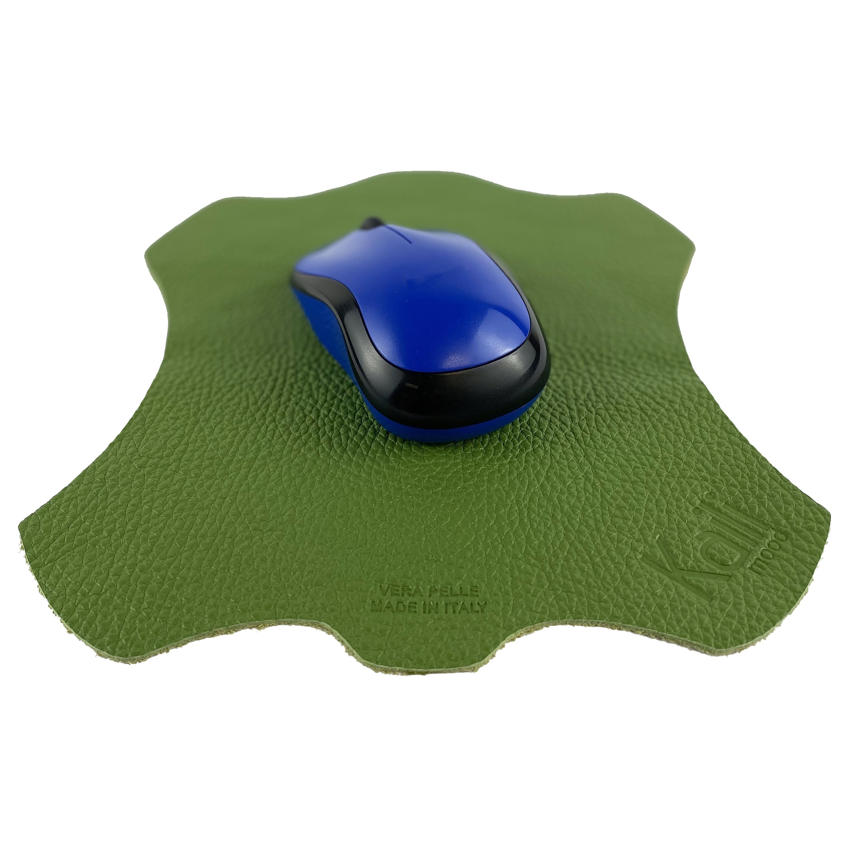 K0001EB | Mouse Pad Made in Italy Full grain genuine leather, dollar grain - Green color - Size: 20 x 23 cm - Package: Tnt tubular bag