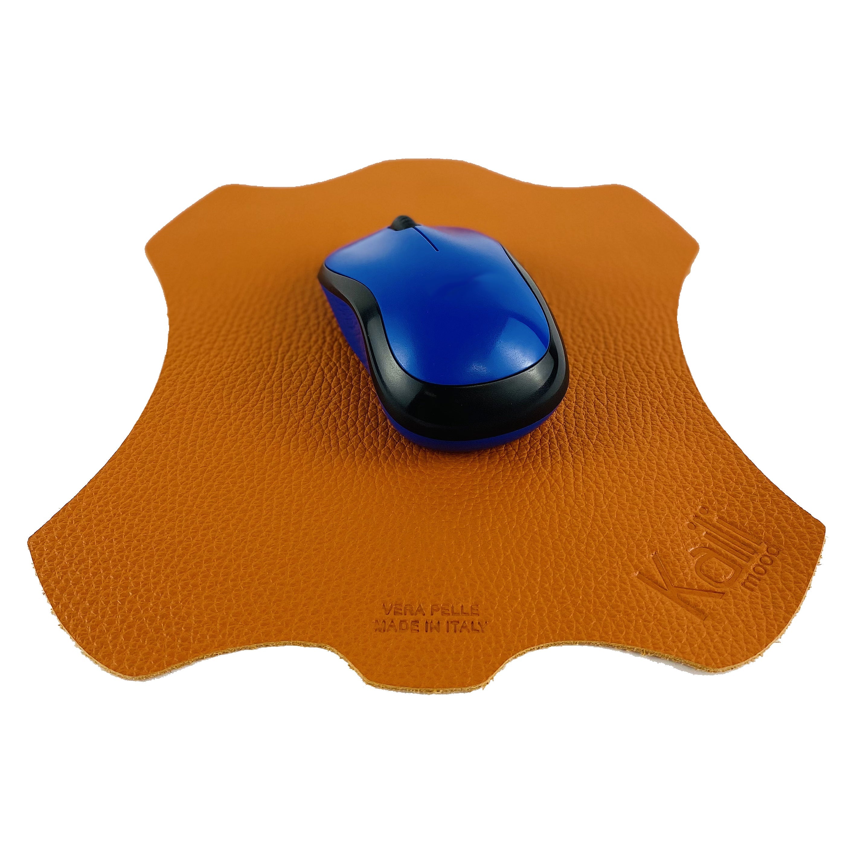 K0001LB | Mouse Pad Made in Italy Full Grain Genuine Leather, Dollar Grain - Orange Color - Size: 20 x 23 cm - Package: Tnt Tubular Bag