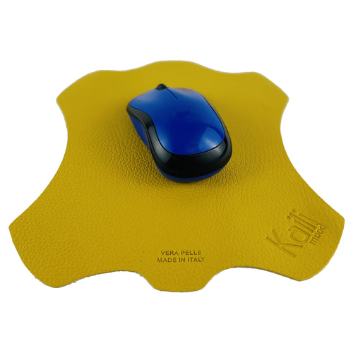K0001RB | Mouse Pad Made in Italy Full grain genuine leather, dollar grain - Yellow color - Size: 20 x 23 cm - Package: Tnt tubular bag