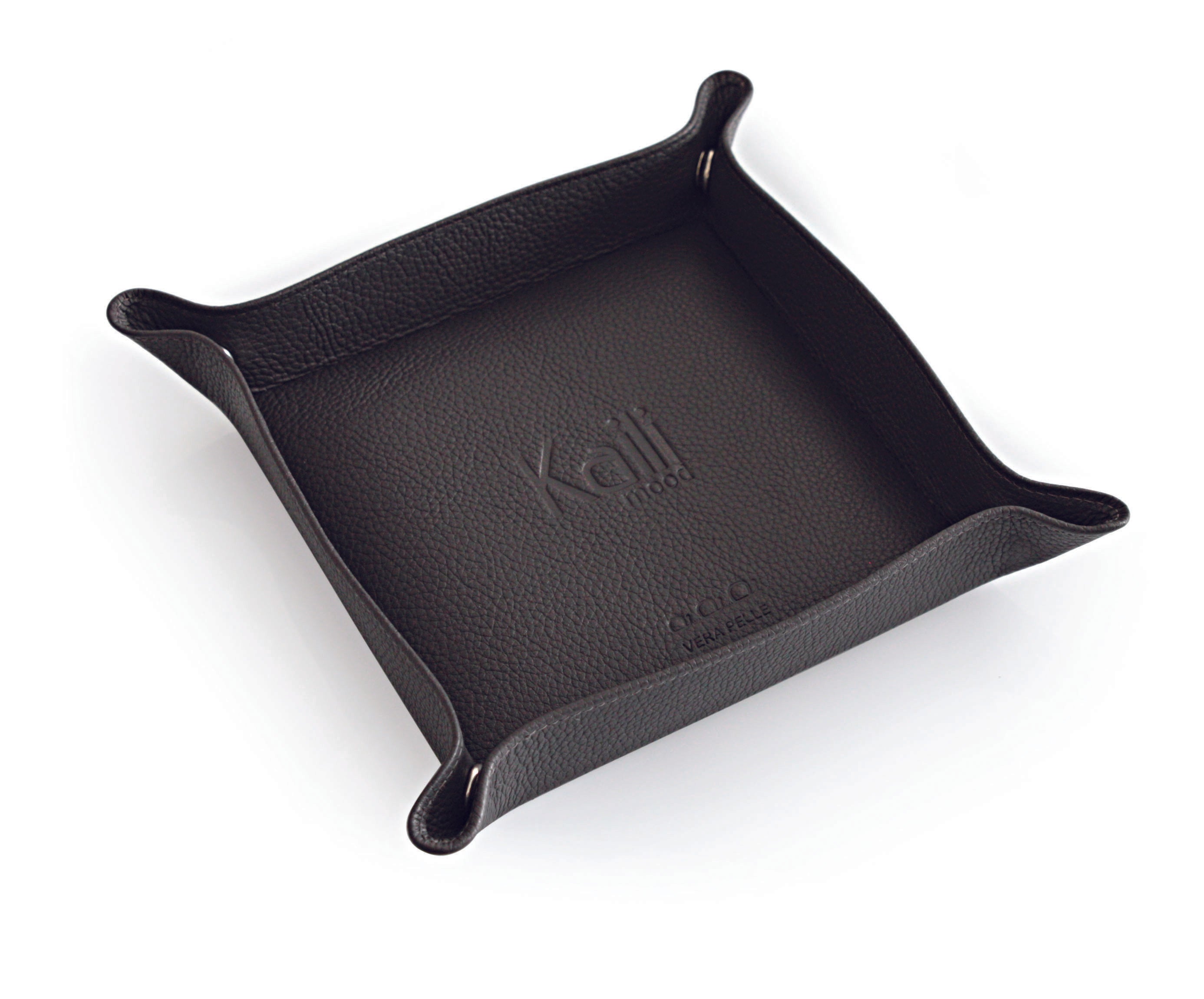 K0003FB | Genuine full-grain leather, dollar grain - Grey color - Size: 14 x 14 x 3 cm - Package: Tnt bag