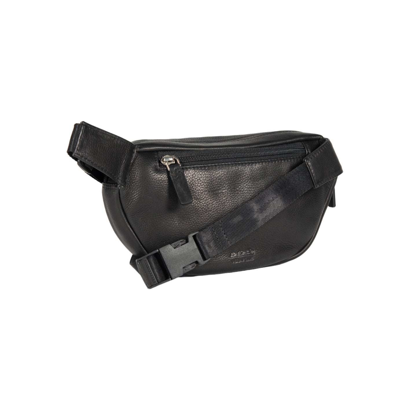 K0012AB | Genuine full-grain leather fanny pack, with light grain. 4 zippered pockets. Polished Nickel hardware. Black color. Size: 25 x 13 x 5.5 cm.Package: Tnt bag