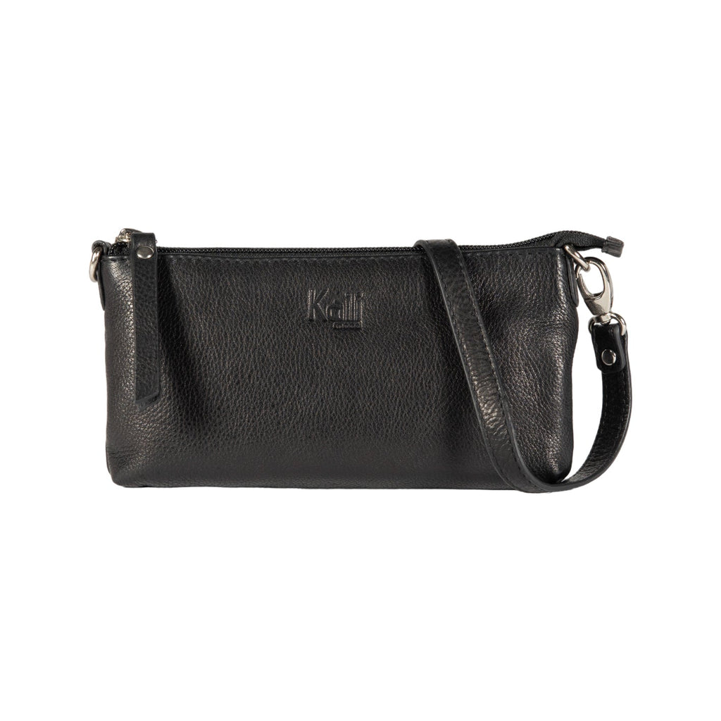 K0013AB | Women's strap in genuine full-grain leather, with light grain. Removable shoulder strap. Polished Nickel hardware. Black color. Dimensions: 20 x 10.5 x 2 cm. Packaging: Tnt bag