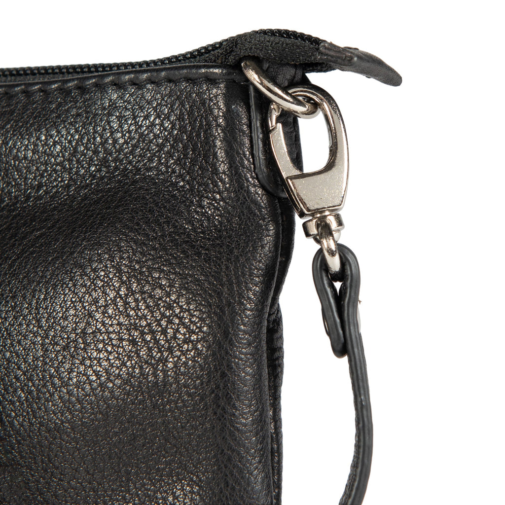 K0013AB | Women's strap in genuine full-grain leather, with light grain. Removable shoulder strap. Polished Nickel hardware. Black color. Dimensions: 20 x 10.5 x 2 cm. Packaging: Tnt bag