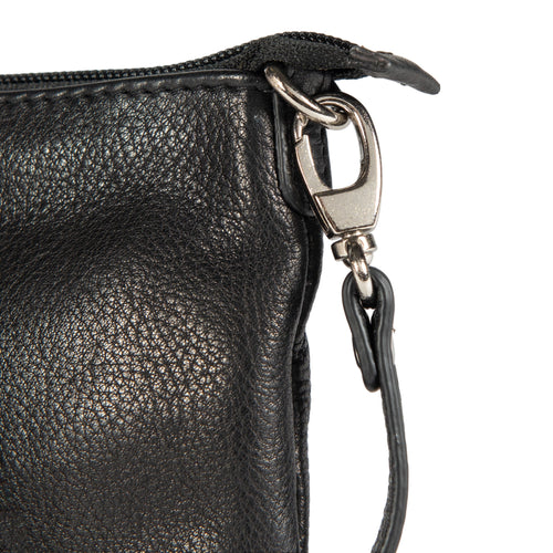 K0013AB | Women's strap in genuine full-grain leather, with light grain. Removable shoulder strap. Polished Nickel hardware. Black color. Dimensions: 20 x 10.5 x 2 cm. Packaging: Tnt bag