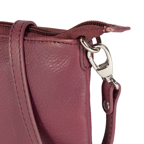 K0013NB | Women's strap in genuine full-grain leather, with light grain. Removable shoulder strap. Polished nickel hardware. Mauve color. Dimensions: 20 x 10.5 x 2 cm. Packaging: Tnt bag