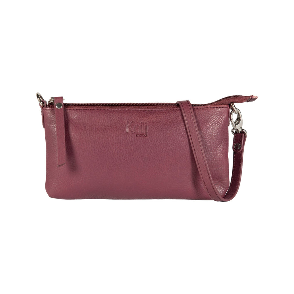 K0013NB | Women's strap in genuine full-grain leather, with light grain. Removable shoulder strap. Polished nickel hardware. Mauve color. Dimensions: 20 x 10.5 x 2 cm. Packaging: Tnt bag