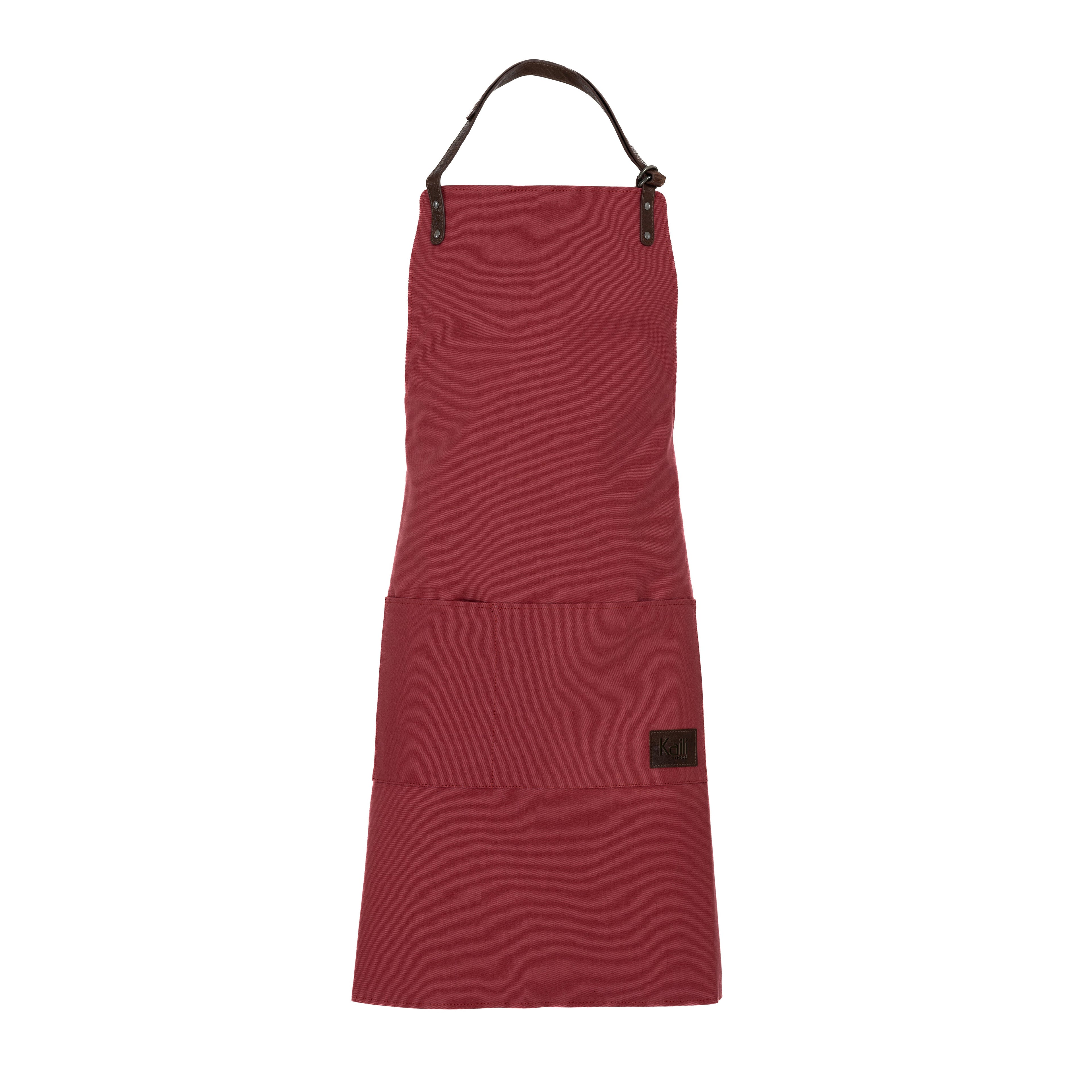 K0015XB | Canvas/ Genuine full-grain leather, ruffled Work Apron. Bordeaux/Brownhead color. Nickel Antique Accessories. Dimensions: 70 x 90 x 0.5 cm. Packaging: Polybag