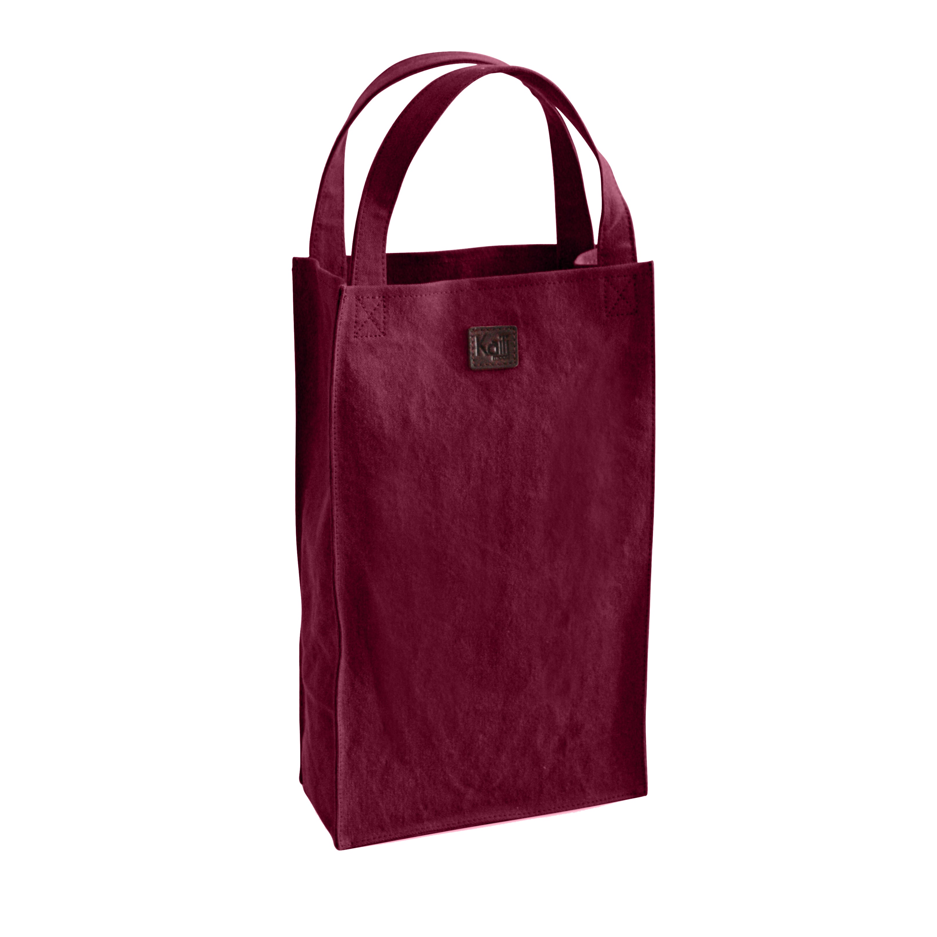 K0017XB | Canvas/ Genuine full-grain leather double bottle holder bag, ruffled. Bordeaux/Brownhead color. Capacity: 2 bottles. Dimensions: 22 x 37 x 10 cm. Packaging: Polybag