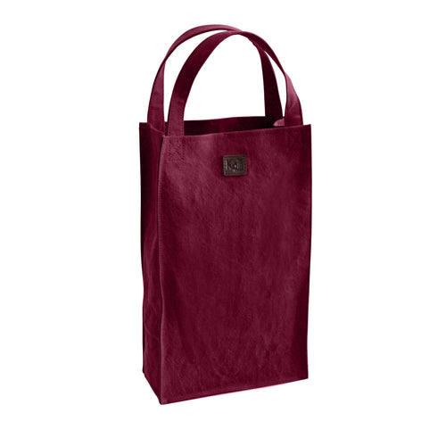 K0017XB | Canvas/ Genuine full-grain leather double bottle holder bag, ruffled. Bordeaux/Brownhead color. Capacity: 2 bottles. Dimensions: 22 x 37 x 10 cm. Packaging: Polybag