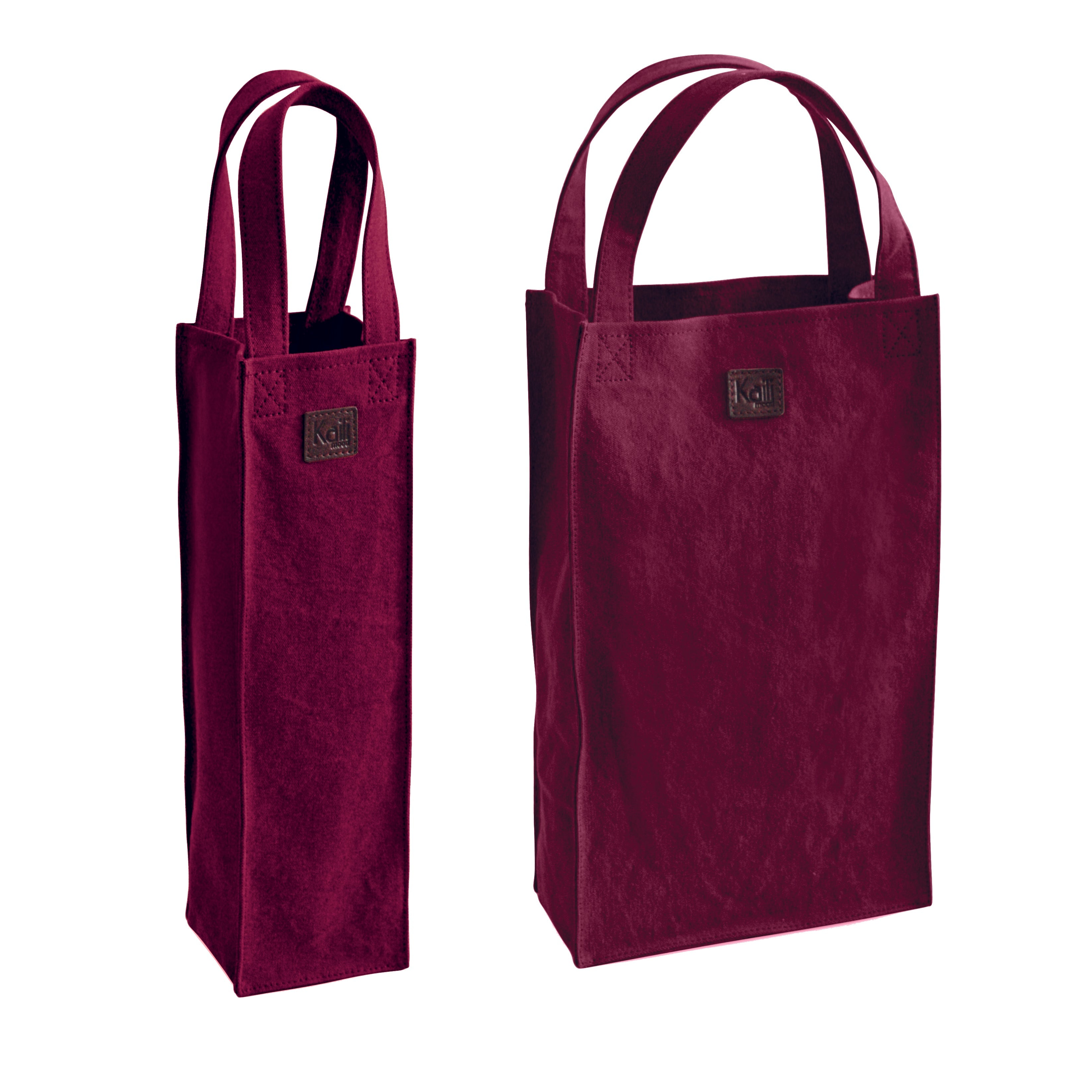 K0017XB | Canvas/ Genuine full-grain leather double bottle holder bag, ruffled. Bordeaux/Brownhead color. Capacity: 2 bottles. Dimensions: 22 x 37 x 10 cm. Packaging: Polybag