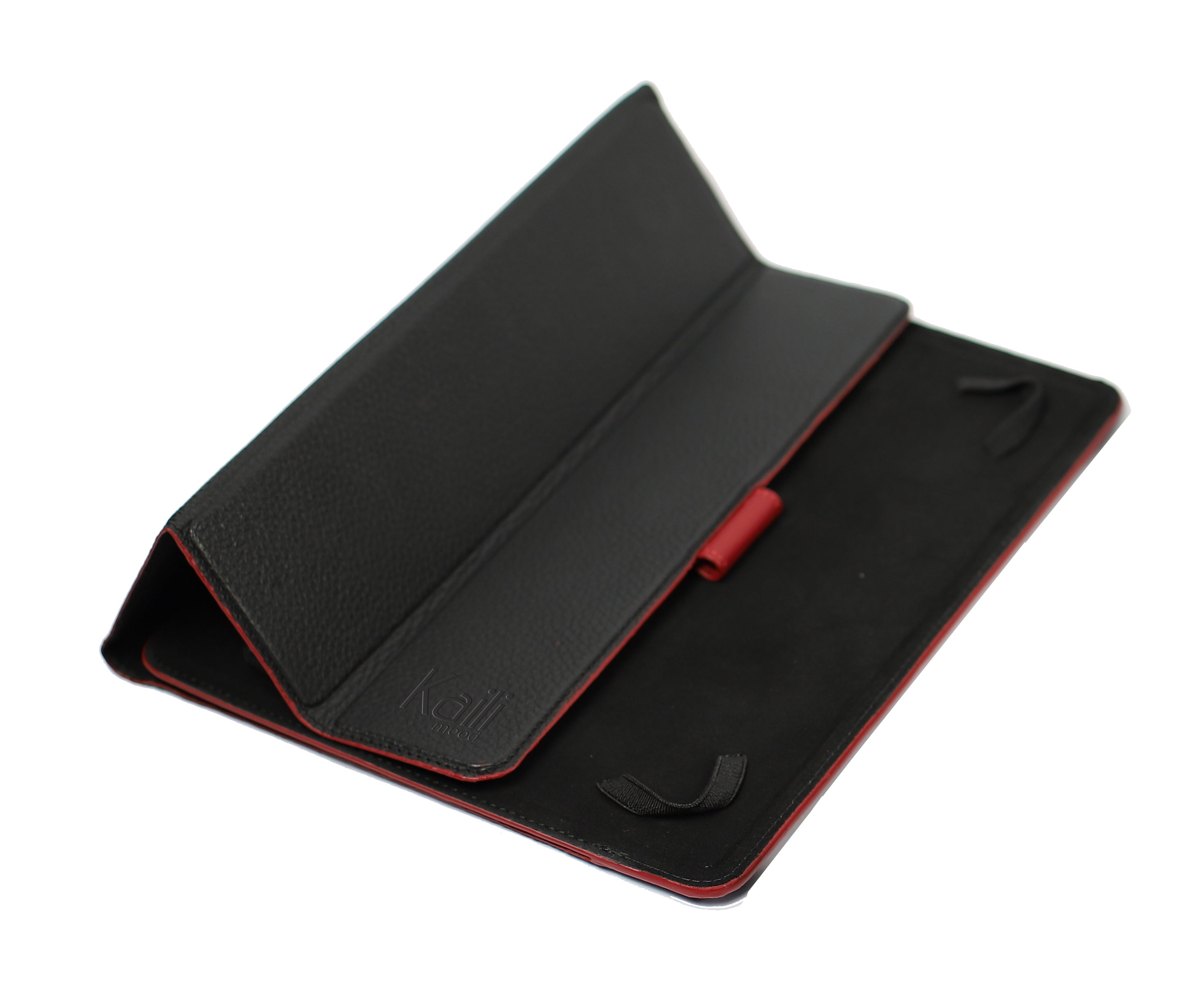 K0033AB | Tablet case Genuine leather, full grain, dollar grain. Col.Black with Red edges. Contrasting tab closure. Dimensions: cm 19.5 x 25.2 x 1. Packaging: Tnt bag