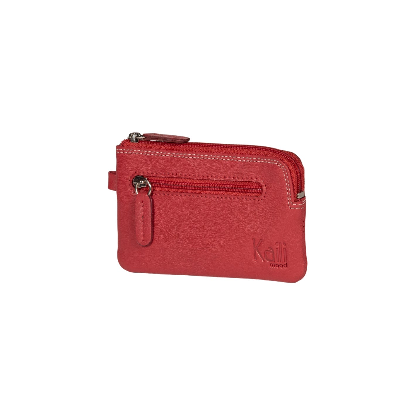K10218VB | Genuine Leather Keychain/Money Holder Col.Red. Shiny nickel accessories zipper closure. Dimensions: 12 x 7 x 0.5 cm. Packaging: hard bottom/cover Gift Box