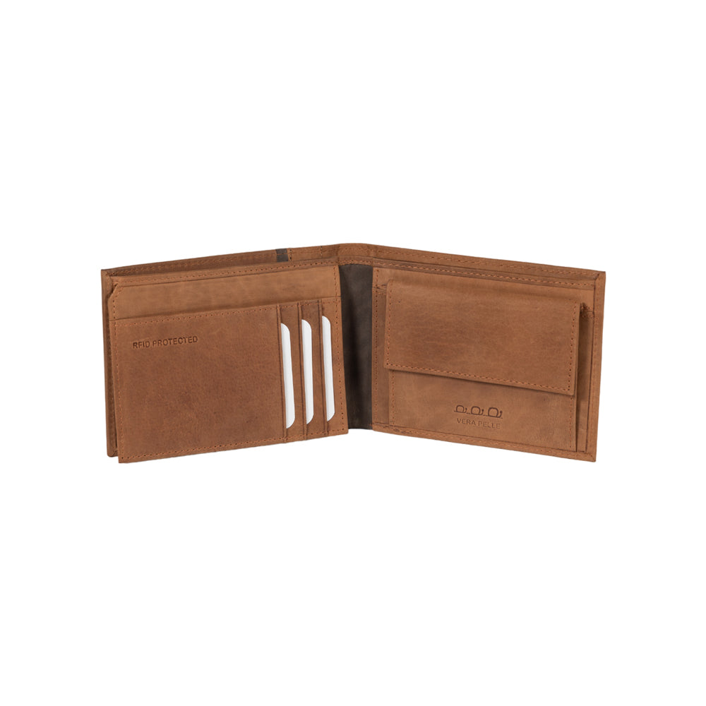 K12204UB | Men's wallet in genuine full-grain leather, Naked. Leather color. RFID protection. Size when closed: 12.5 x 9.5 x 2 cm. Packaging: gift box bottom/cover