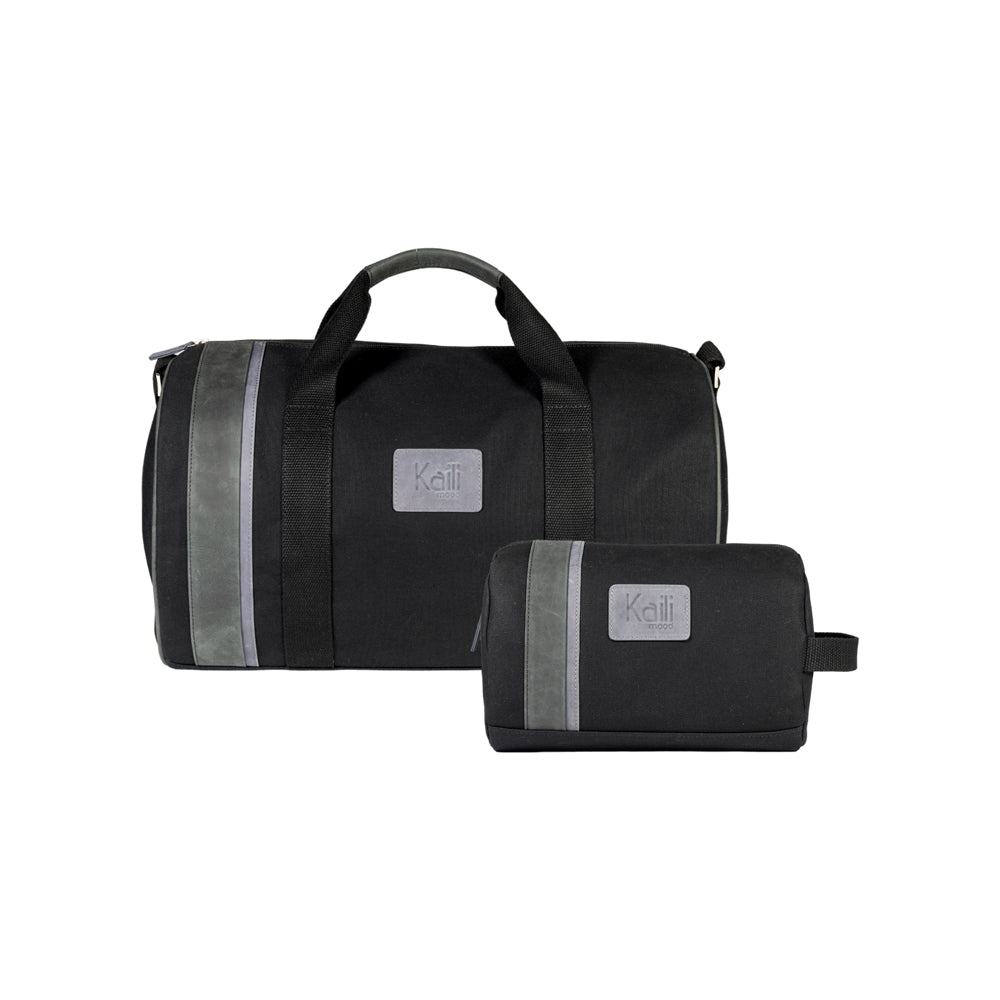 K2005AF | Beauty Case in Canvas 100% Cotton/Full Grain Leather, Naked. Black color. Side handle. Zipper closure. Dimensions: 25 x 15 x 17 cm. Packaging: Tnt bag