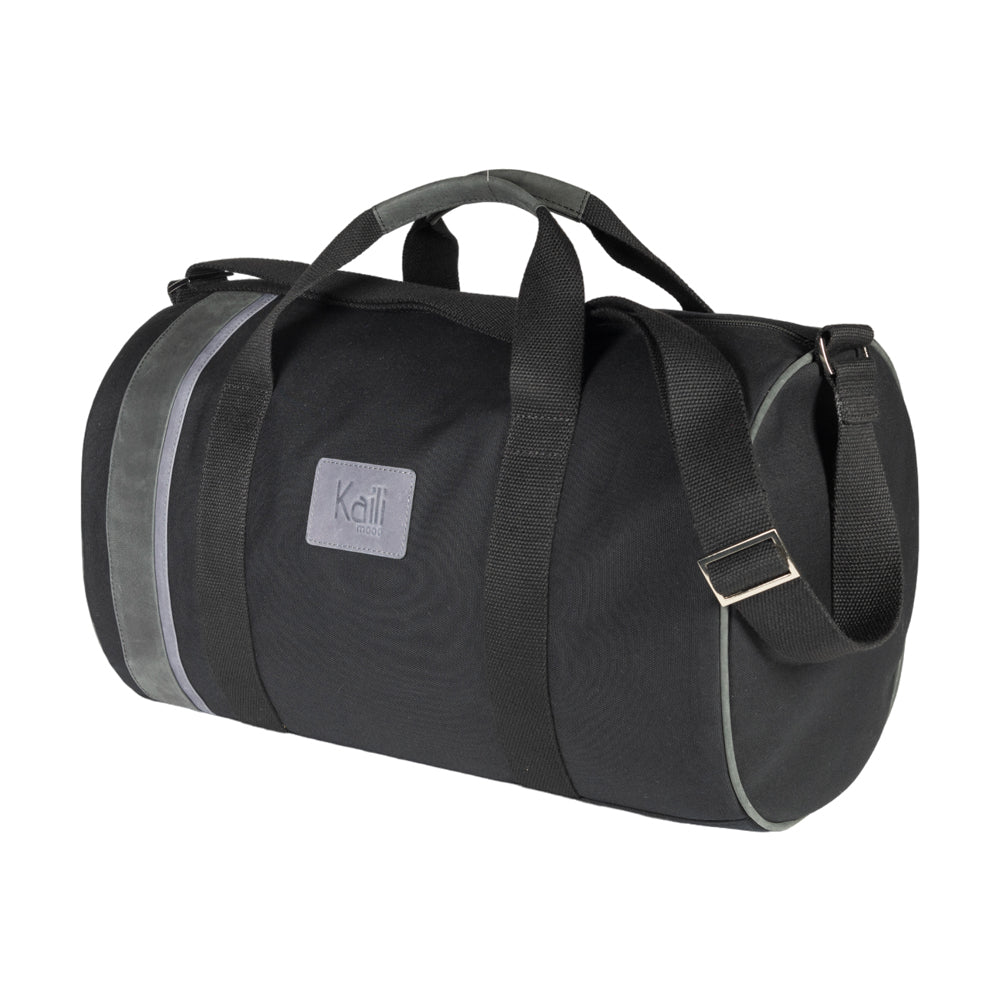 K2006AF | 100% Cotton Canvas /Wild Leather Travel Duffle Bag, full grain, Naked - Black color, zipper closure. Dimensions: 45 x 25 x 28 cm - Packaging: Tnt bag