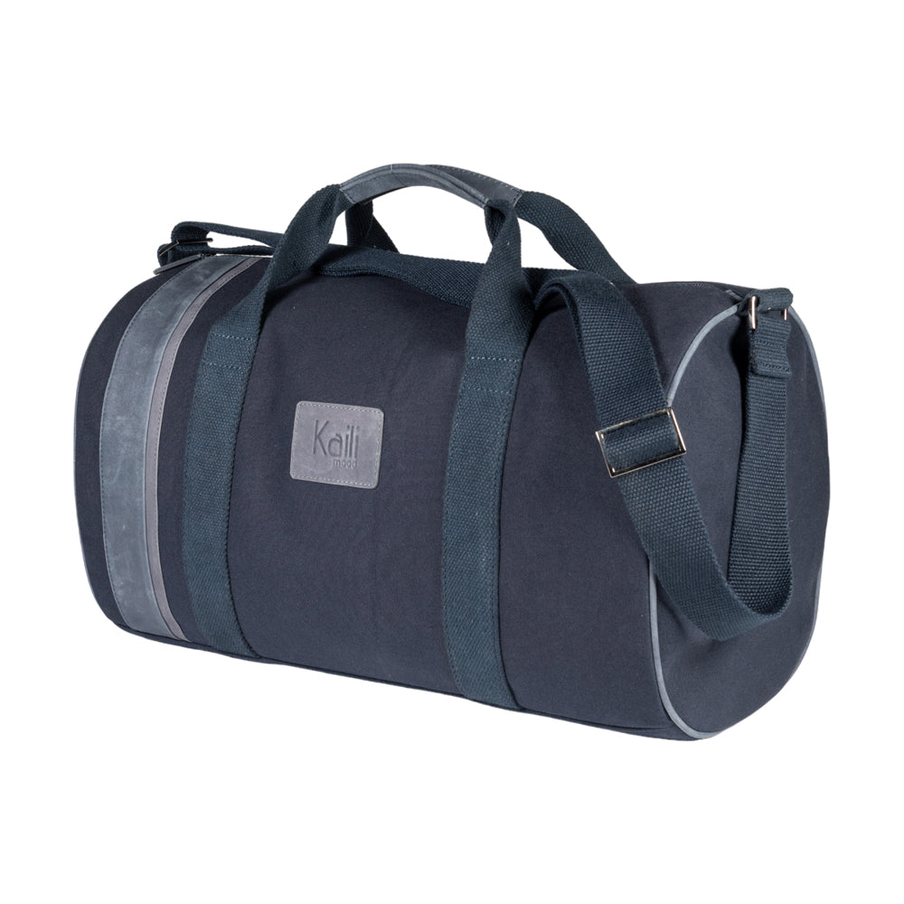 K2006DF | 100% Cotton Canvas /Wild Leather Travel Duffle Bag, full grain, Naked - Blue color, zipper closure. Size: 45 x 25 x 28 cm - Package: Tnt bag