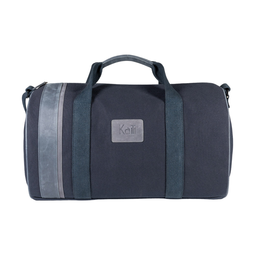 K2006DF | 100% Cotton Canvas /Wild Leather Travel Duffle Bag, full grain, Naked - Blue color, zipper closure. Size: 45 x 25 x 28 cm - Package: Tnt bag