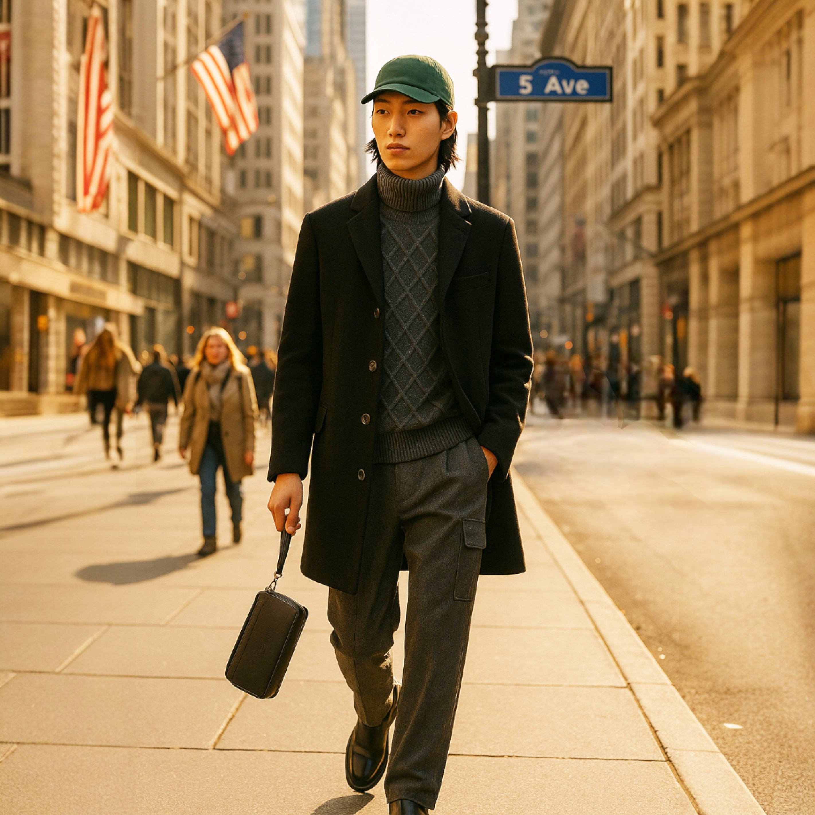 RB0046A | KEVIN Men's Clutch Bag with Wrist Strap in Genuine Full-Grain Leather with a Light Grain. Removable Handle. Black. Dimensions: 22 x 13 x 5 cm.