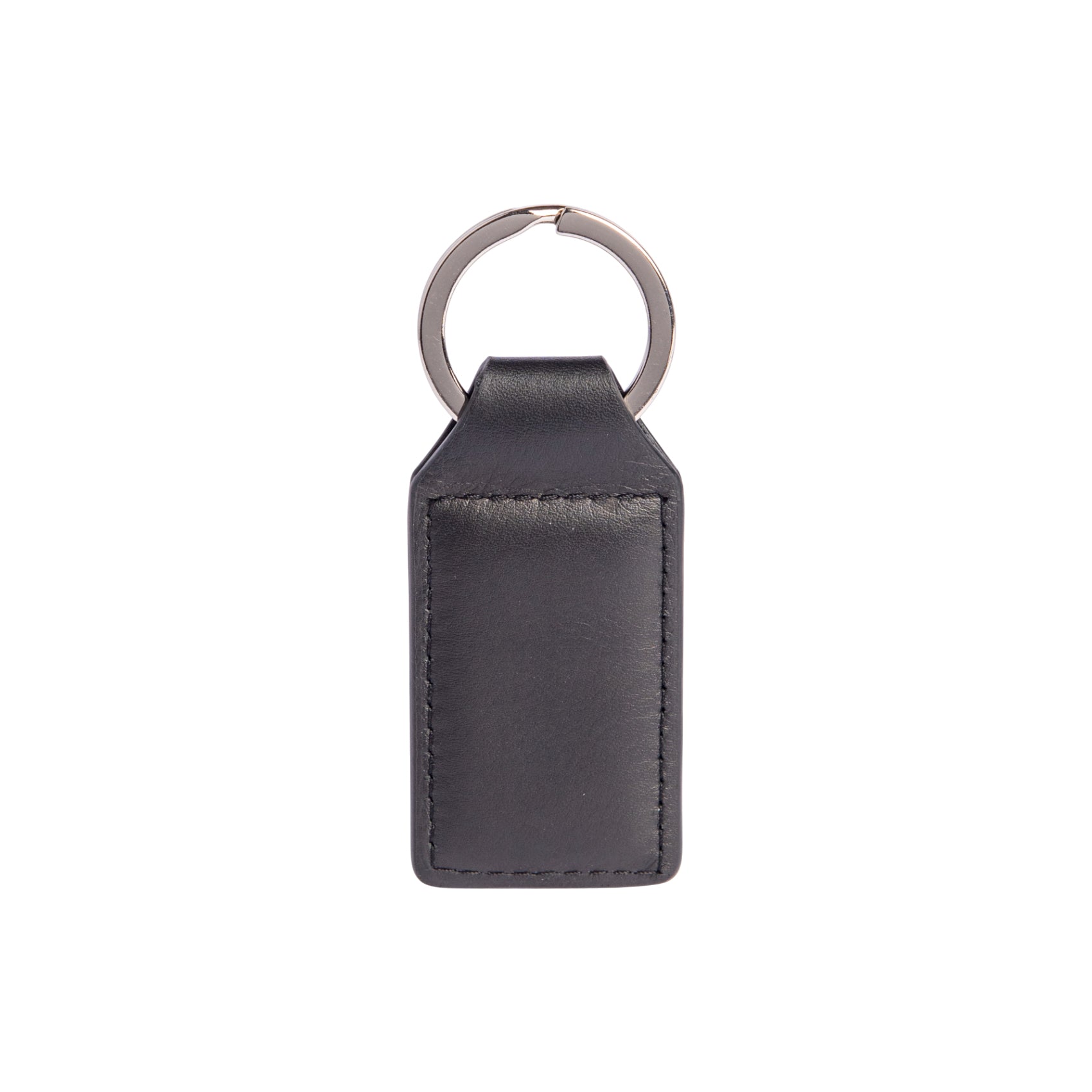 RB0063A | Keychain Made in Italy in Genuine Soft Full-Grain Smooth Leather. Black. Polished Nickel Ring. Total Dimensions: 3.5 x 9.5 x 0.5 cm
