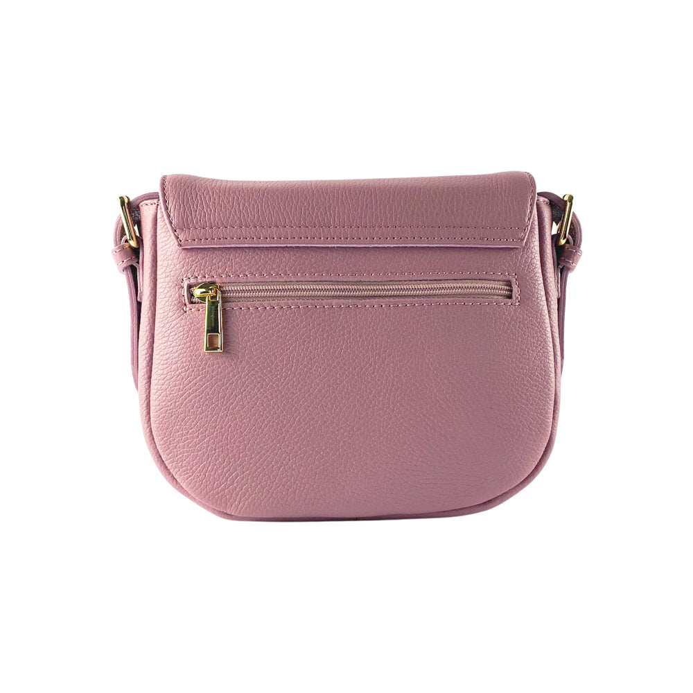 RB1002AZ | Made in Italy Genuine Leather Shoulder Bag with Removable Leather Shoulder Strap and Shiny Gold Metal Buckle Attachments - Antique Pink Color - Size: 26 x 20 x 10 cm.