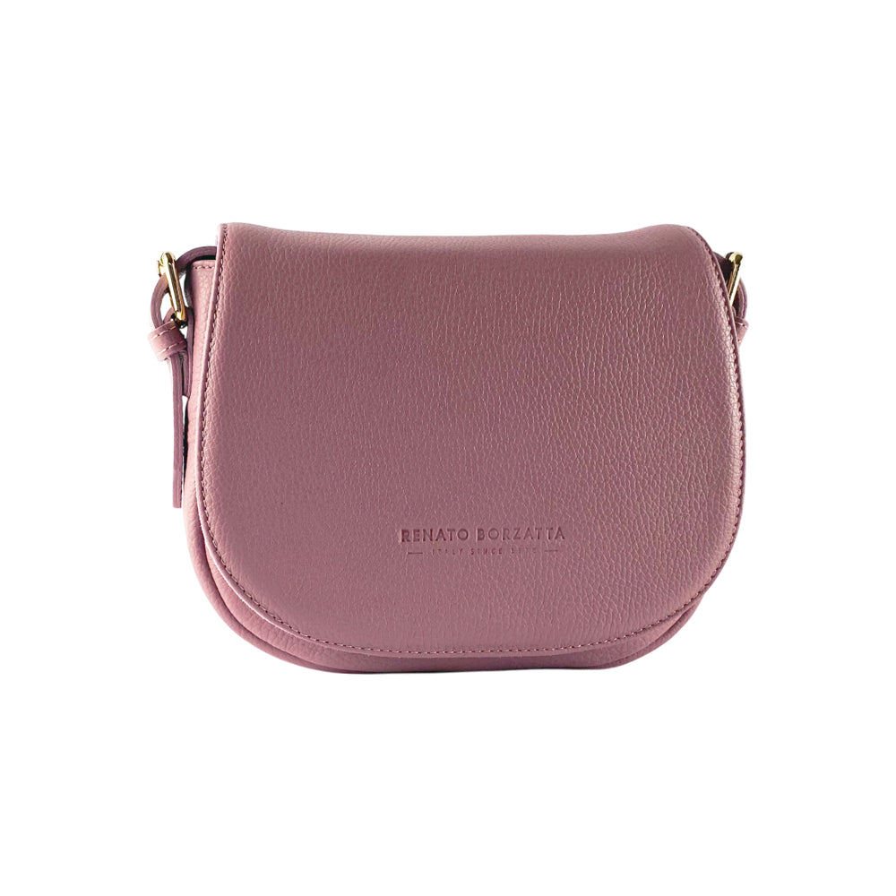 RB1002AZ | Made in Italy Genuine Leather Shoulder Bag with Removable Leather Shoulder Strap and Shiny Gold Metal Buckle Attachments - Antique Pink Color - Size: 26 x 20 x 10 cm.