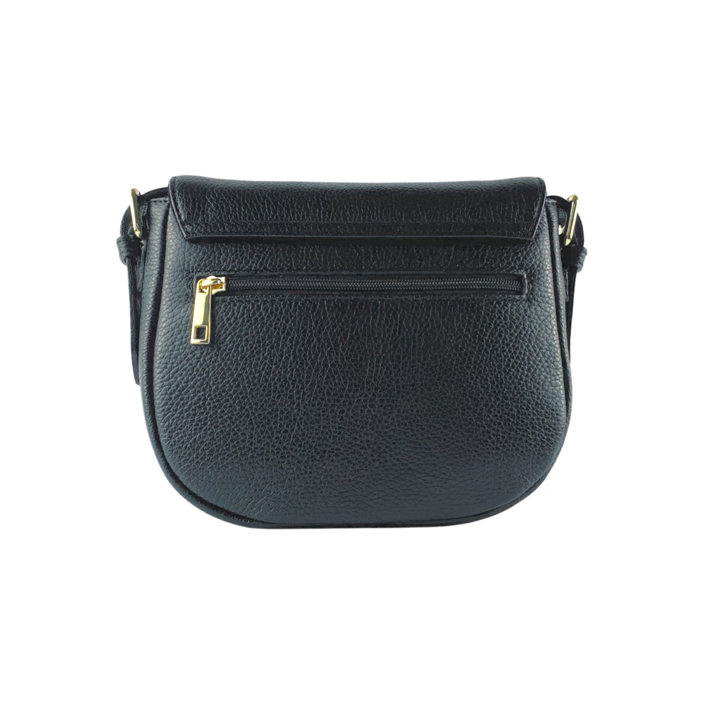 RB1002A | Made in Italy Genuine Leather Shoulder Bag with Removable Leather Shoulder Strap and Shiny Gold Metal Buckle Attachments - Black Color - Size: 26 x 20 x 10 cm.