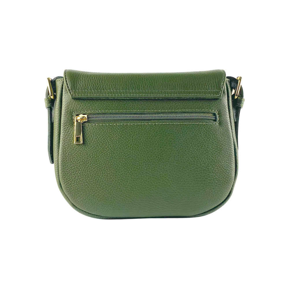 RB1002E | Made in Italy Genuine Leather Shoulder Bag with Removable Leather Shoulder Strap and Shiny Gold Metal Buckle Attachments - Green Color - Size: 26 x 20 x 10 cm.