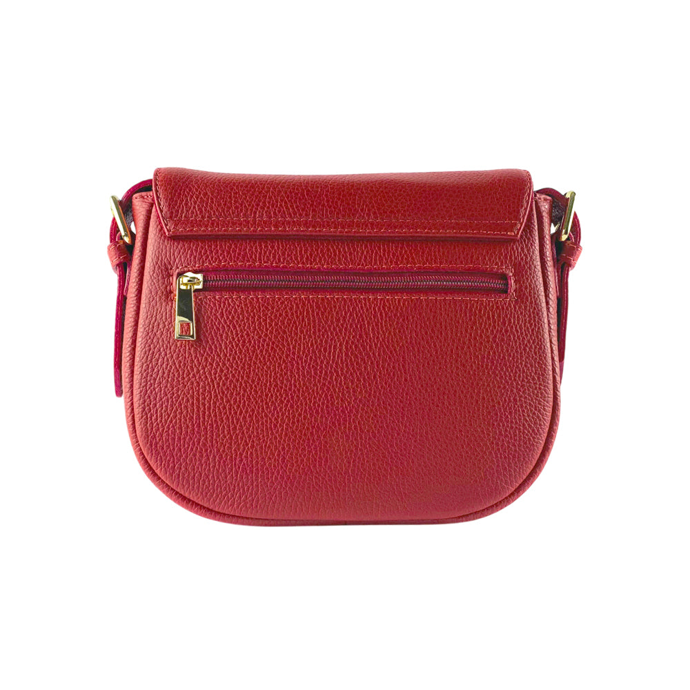 RB1002V | Made in Italy Genuine Leather Shoulder Bag with Removable Leather Shoulder Strap and Shiny Gold Metal Buckle Attachments - Red Color - Size: 26 x 20 x 10 cm.