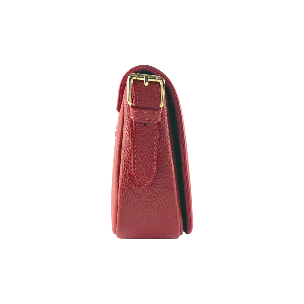 RB1002V | Made in Italy Genuine Leather Shoulder Bag with Removable Leather Shoulder Strap and Shiny Gold Metal Buckle Attachments - Red Color - Size: 26 x 20 x 10 cm.