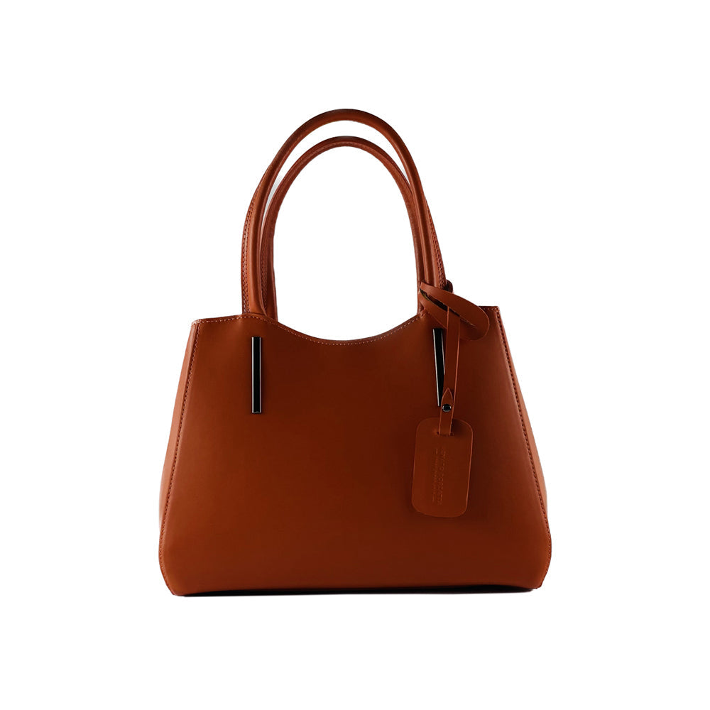 RB1004AM | Genuine Leather Hand Bag Made in Italy with Removable Shoulder Strap and Gunmetal Metal Carabiner Attachments - Paprika Color - Size: 33 x 25 x 15 cm + Handles 13 cm