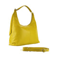 RB1017AR | Women's Soft Shoulder Bag in Genuine Leather Made in Italy with single handle and removable shoulder strap. Shiny Gold metal snap hook attachments - Mustard color - Dimensions: cm 36 x 40 x 13