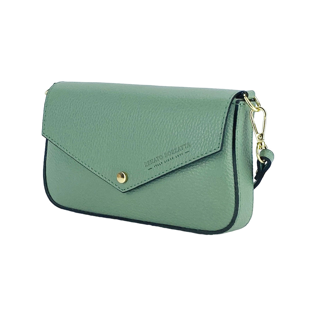 RB1023BF | Small Shoulder Bag with Removable Chain Strap in Genuine Leather Made in Italy. Flap Closure. Shiny Gold metal hardware - Mint color - Dimensions: 22 x 12 x 3 cm.
