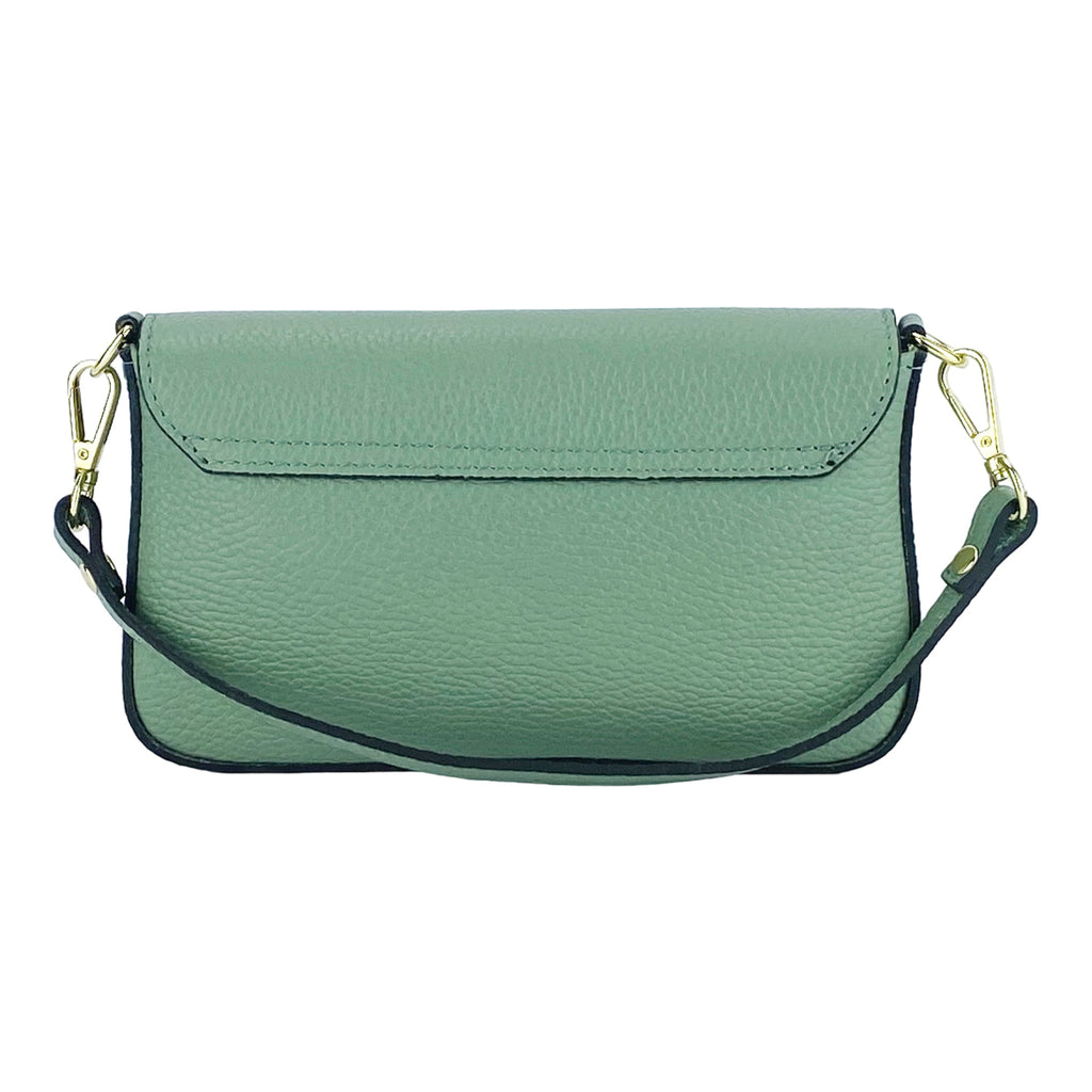 RB1023BF | Small Shoulder Bag with Removable Chain Strap in Genuine Leather Made in Italy. Flap Closure. Shiny Gold metal hardware - Mint color - Dimensions: 22 x 12 x 3 cm.