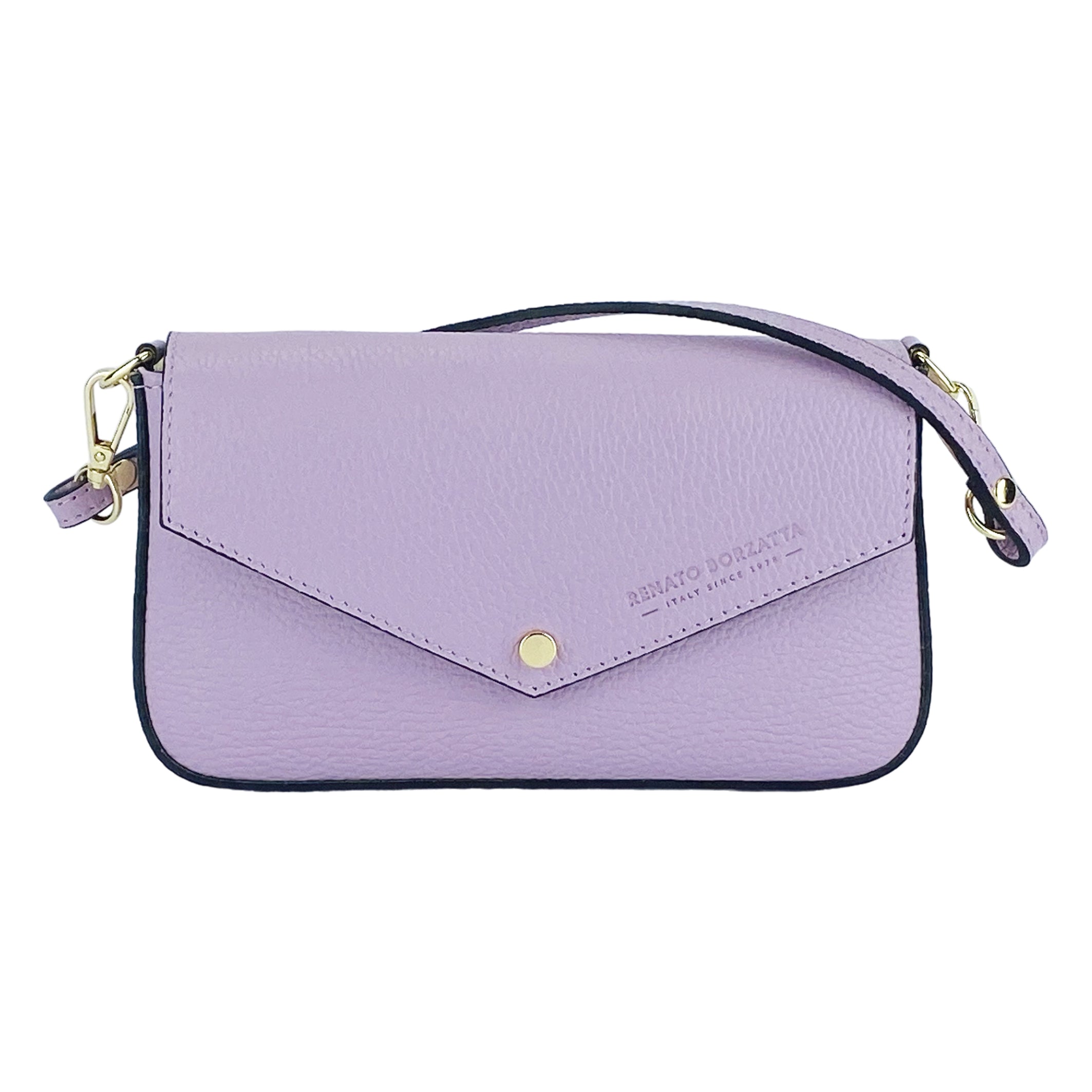 RB1023CI | Small Shoulder Bag with Removable Chain Strap in Genuine Leather Made in Italy. Closure flap - Lilac color - Dimensions: 22 x 12 x 3 cm.