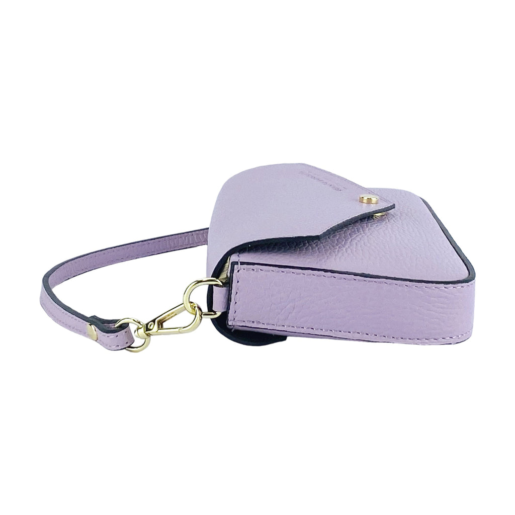 RB1023CI | Small Shoulder Bag with Removable Chain Strap in Genuine Leather Made in Italy. Closure flap - Lilac color - Dimensions: 22 x 12 x 3 cm.