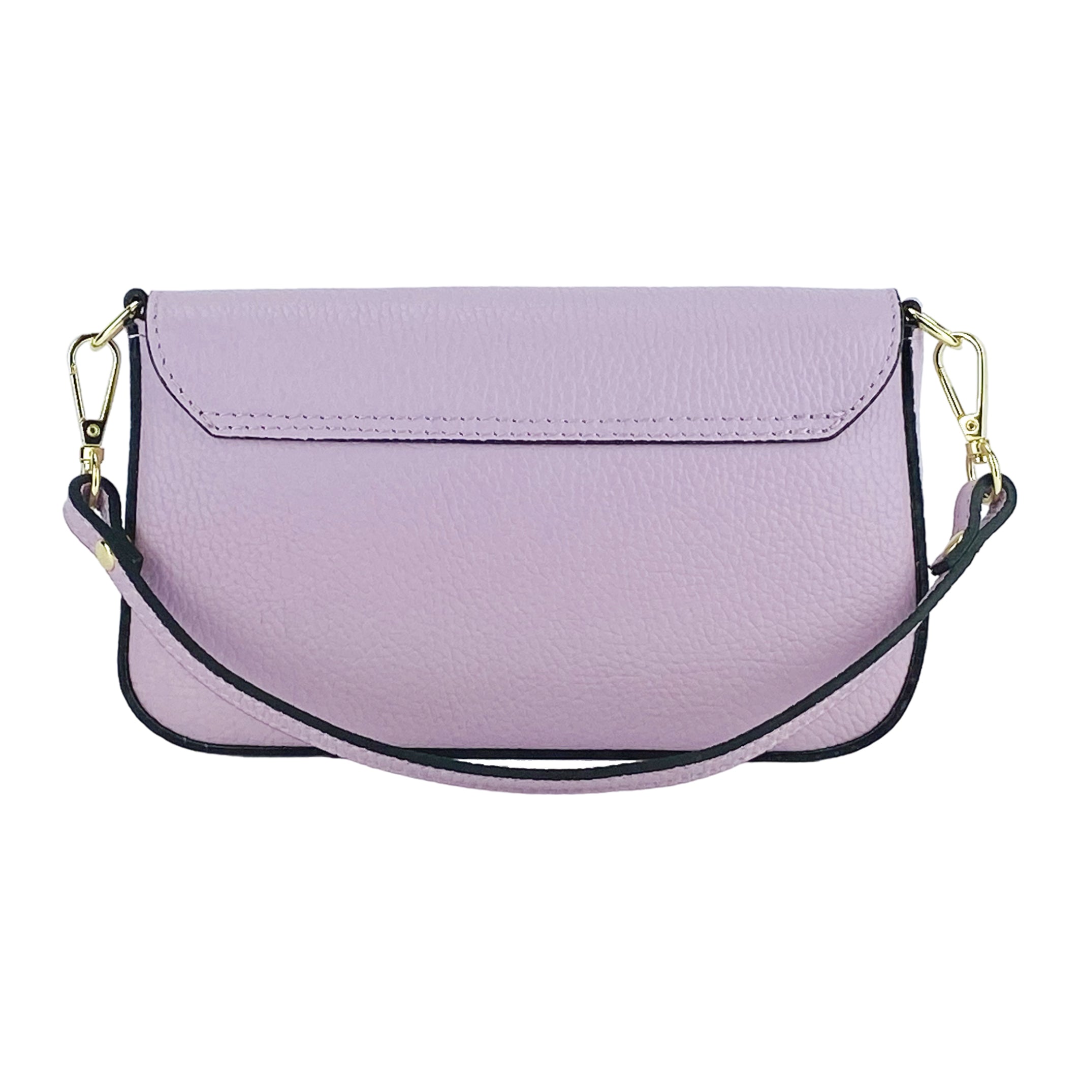RB1023CI | Small Shoulder Bag with Removable Chain Strap in Genuine Leather Made in Italy. Closure flap - Lilac color - Dimensions: 22 x 12 x 3 cm.