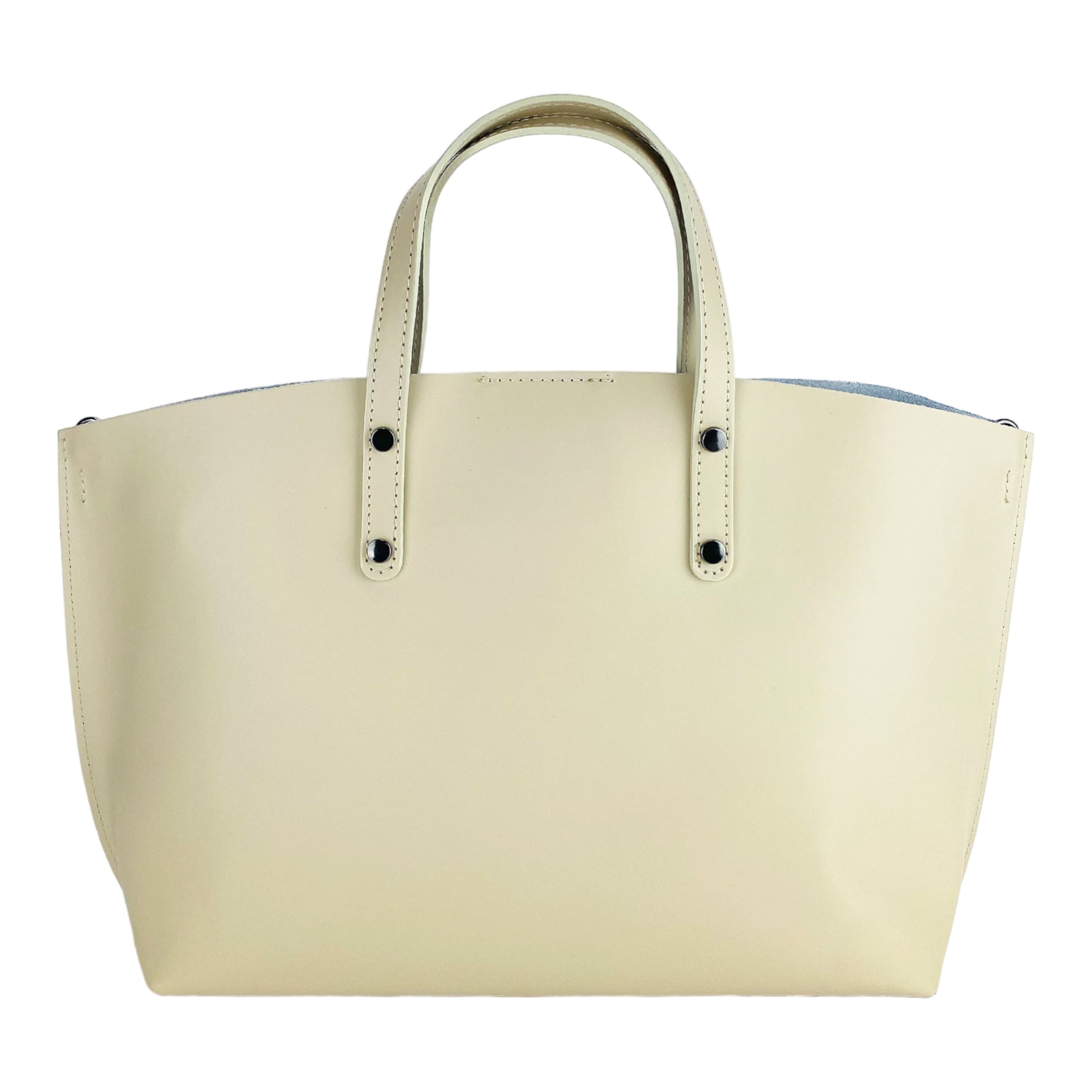 RB1024AL | Women's Hand Bag in Genuine Leather Made in Italy with removable shoulder strap. Large removable internal bag. Polished Gunmetal Accessories - Beige color - Dimensions: cm 48x31x11