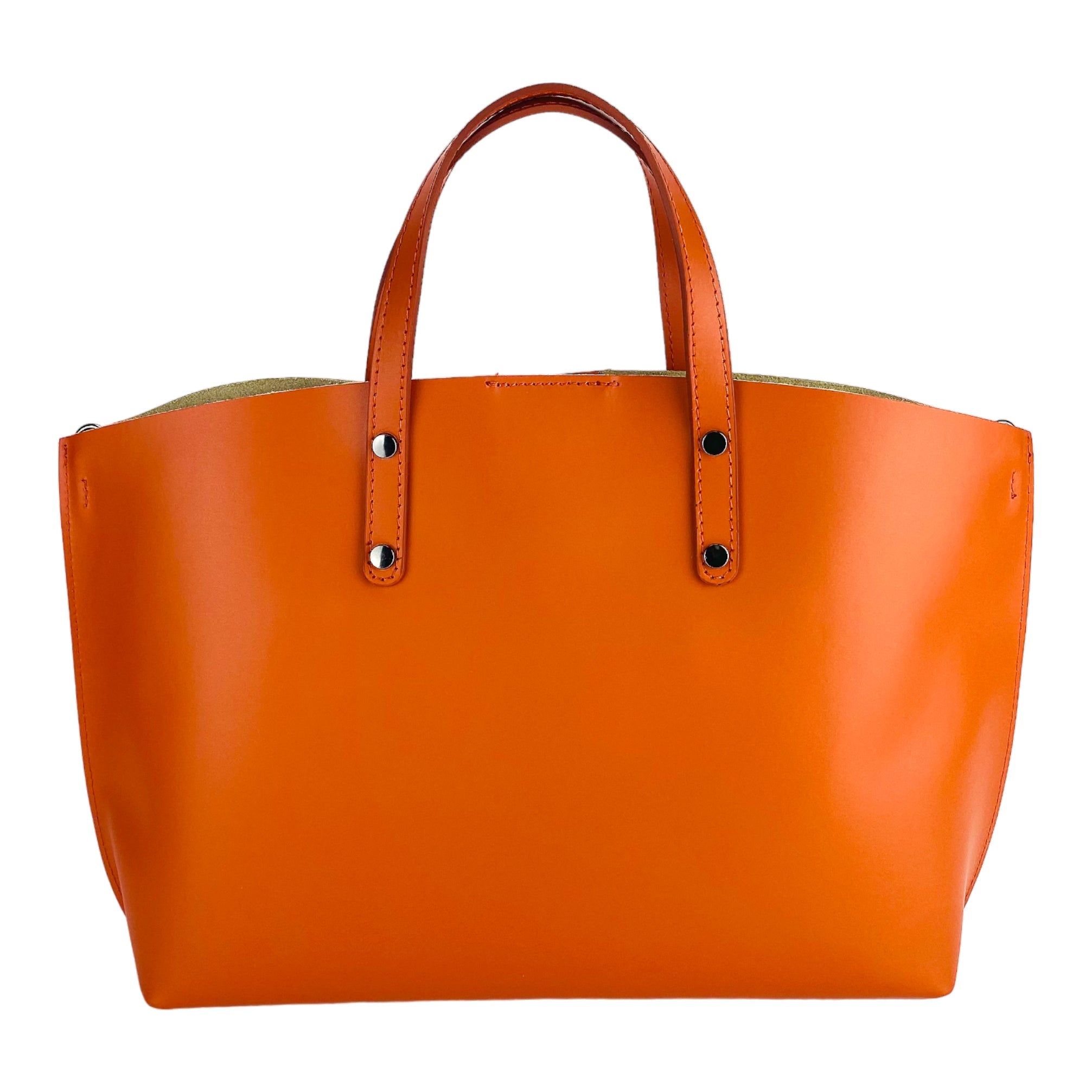RB1024AM | Women's Made in Italy Genuine Leather Hand Bag with removable shoulder strap. Large removable internal bag. Polished Gunmetal Accessories - Paprika color - Dimensions: cm 48x31x11