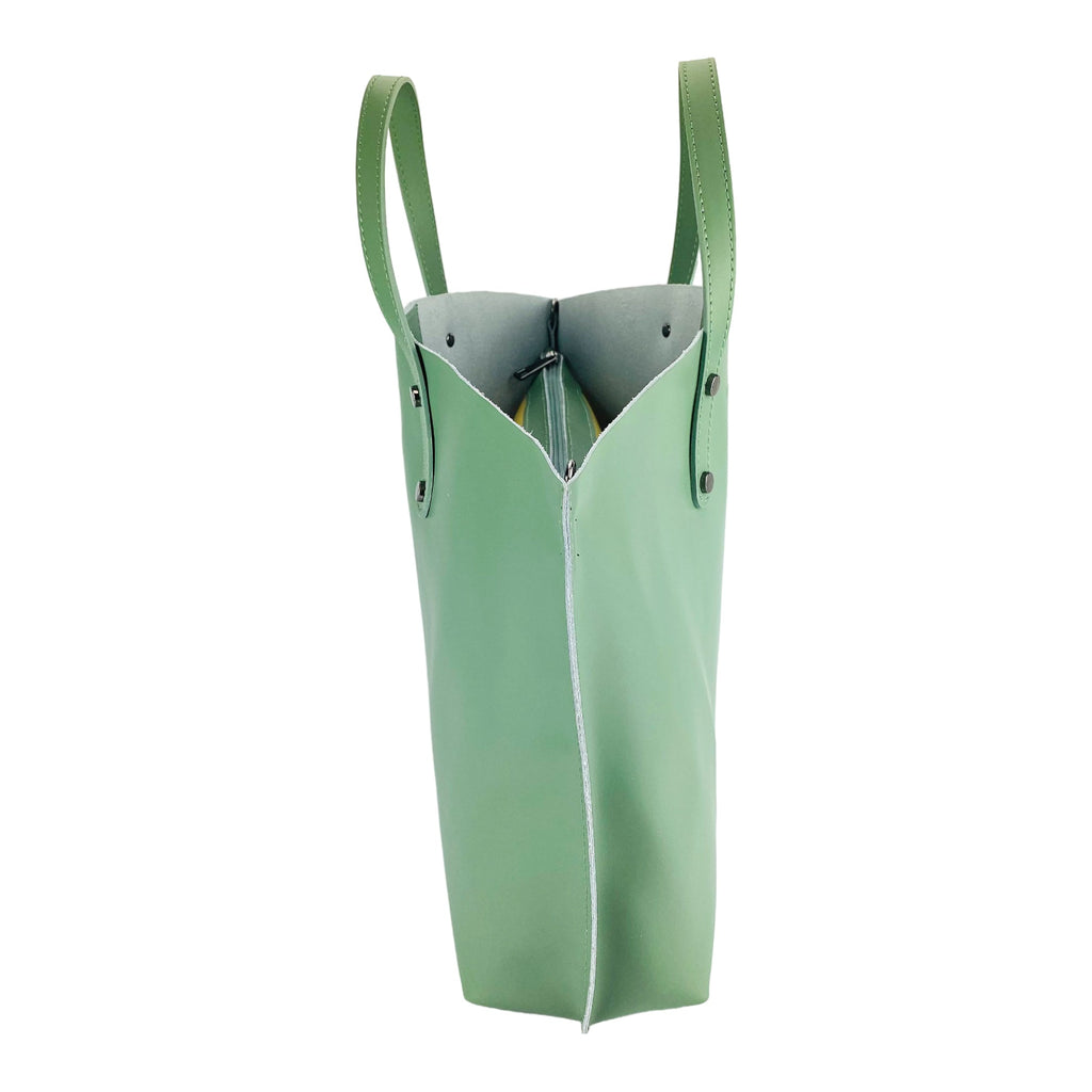 RB1024BF | Women's Genuine Leather Hand Bag Made in Italy with removable shoulder strap. Large removable internal bag. Shiny Gunmetal Accessories - Mint Color - Dimensions: cm 48x31x11