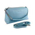 RB1025CL | Women's Hand Bag with double zipper in Genuine Leather Made in Italy. Adjustable leather shoulder strap. Shiny Nickel hardware - Light blue color - Dimensions: 26 x 14 x 9 cm.