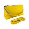 RB1025R | Women's Hand Bag with double zipper in Genuine Leather Made in Italy. Adjustable leather shoulder strap. Polished Nickel hardware - Yellow color - Dimensions: 26 x 14 x 9 cm.