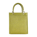 RB1026CM | Women's upright hand bag in Genuine Leather and Straw Made in Italy. Removable and adjustable leather shoulder strap. Shiny Gold accessories - Pistachio color - Dimensions: cm 24 x 29 x 9
