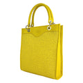 RB1026R | Women's upright hand bag in Genuine Leather and Straw Made in Italy. Removable and adjustable leather shoulder strap. Shiny Gold accessories - Yellow color - Dimensions: cm 24 x 29 x 9