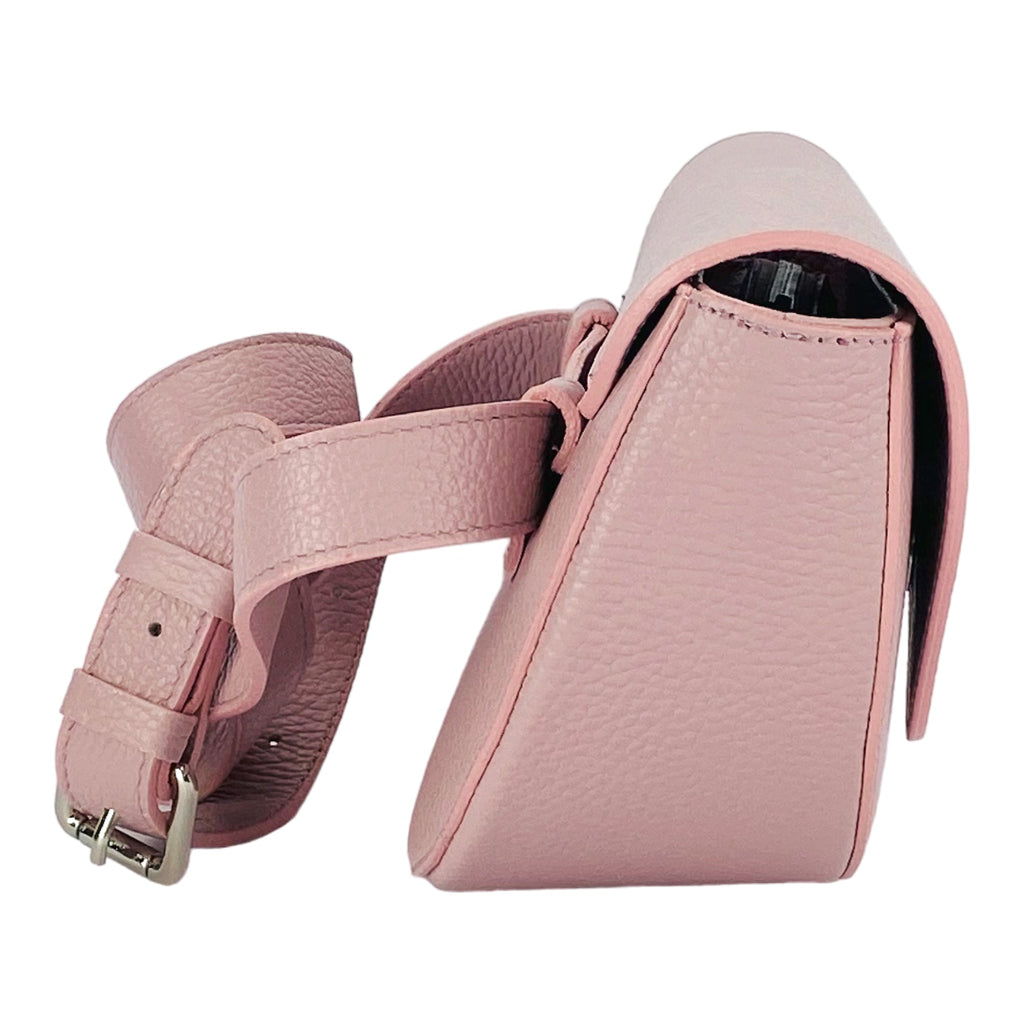 RB1027AZ | Women's Rounded Bandolier Bag in Genuine Leather Made in Italy. Removable and adjustable leather shoulder strap. Polished Nickel hardware - Antique Pink color - Dimensions: 25 x 15 x 9 cm.