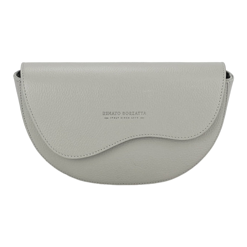 RB1027BO | Women's Rounded Bandolier Bag in Genuine Leather Made in Italy. Removable and adjustable leather shoulder strap. Polished Nickel hardware - Ice color - Dimensions: 25 x 15 x 9 cm.