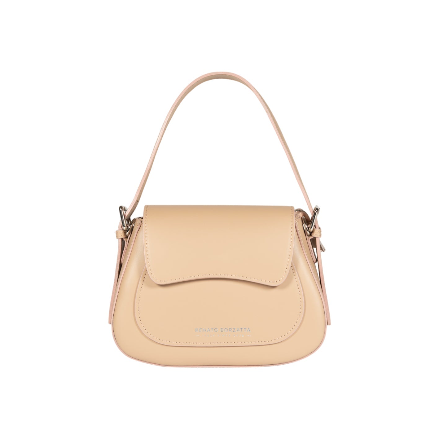 RB1030AL | EMMA Women's Shoulder Bag with flap in Genuine Leather Made in Italy. Shiny Silver metal hardware - Beige color - Dimensions: 24 x 18 x 9 cm + 14.5 (Handle light)