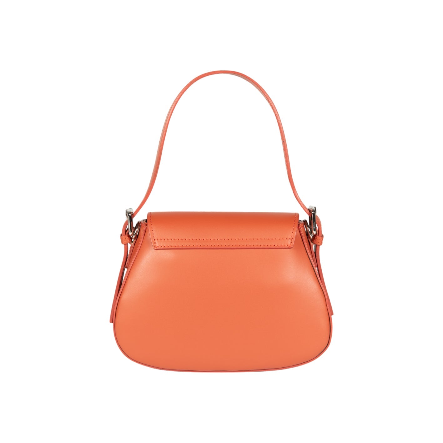 RB1030AM | EMMA Women's Shoulder Bag with flap in Genuine Leather Made in Italy. Polished Silver metal hardware - Paprika color - Dimensions: 24 x 18 x 9 cm + 14.5 (Handle light)