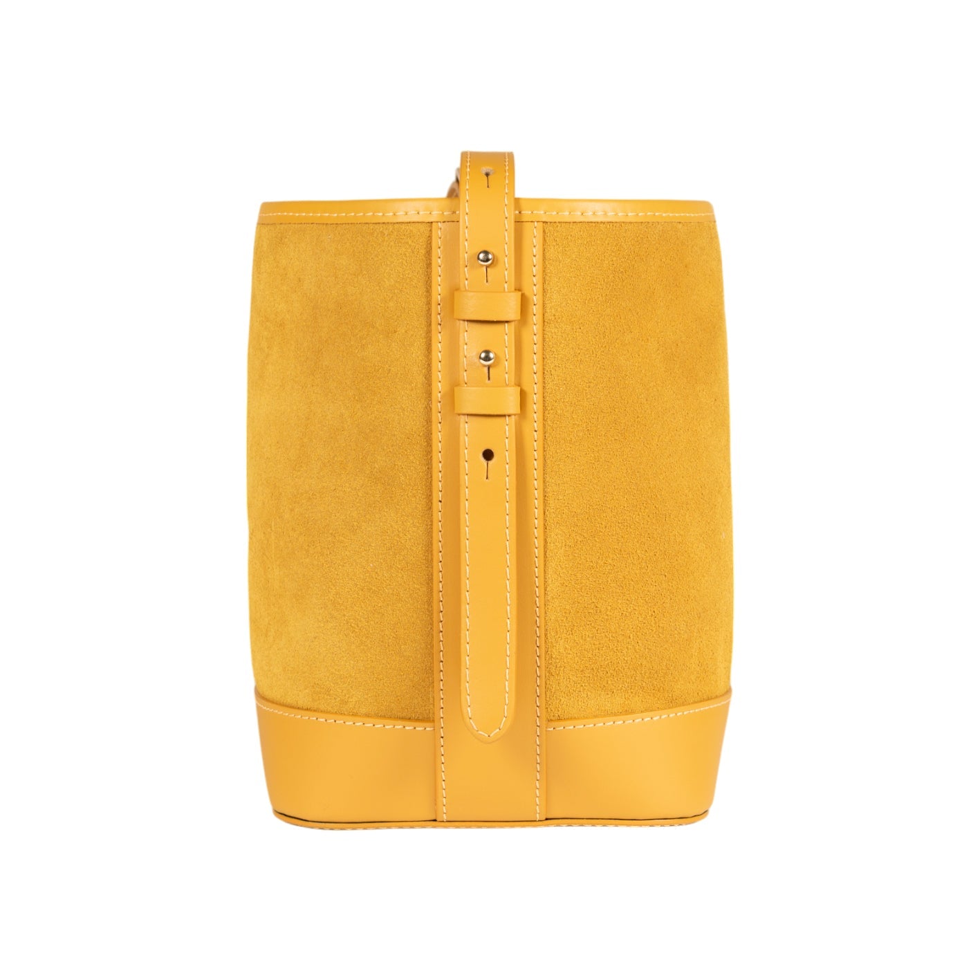 RB1031AR | BRENDA Genuine Leather Women's Bucket Bag Made in Italy. Shiny Gold metal hardware - Mustard color - Dimensions: cm 25 x 23.5 x 17